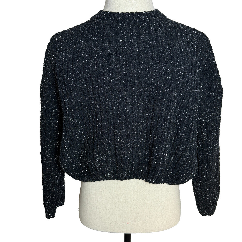 Forever 21 Cropped Black & Silver Shimmer Sparkle Sweater, Size M, Long Sleeves